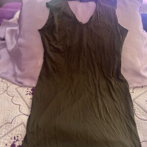 Elegant Olive Green Sleeveless Dress
